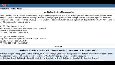Kuş Gözlemciliğinin Motivasyonları Anketi